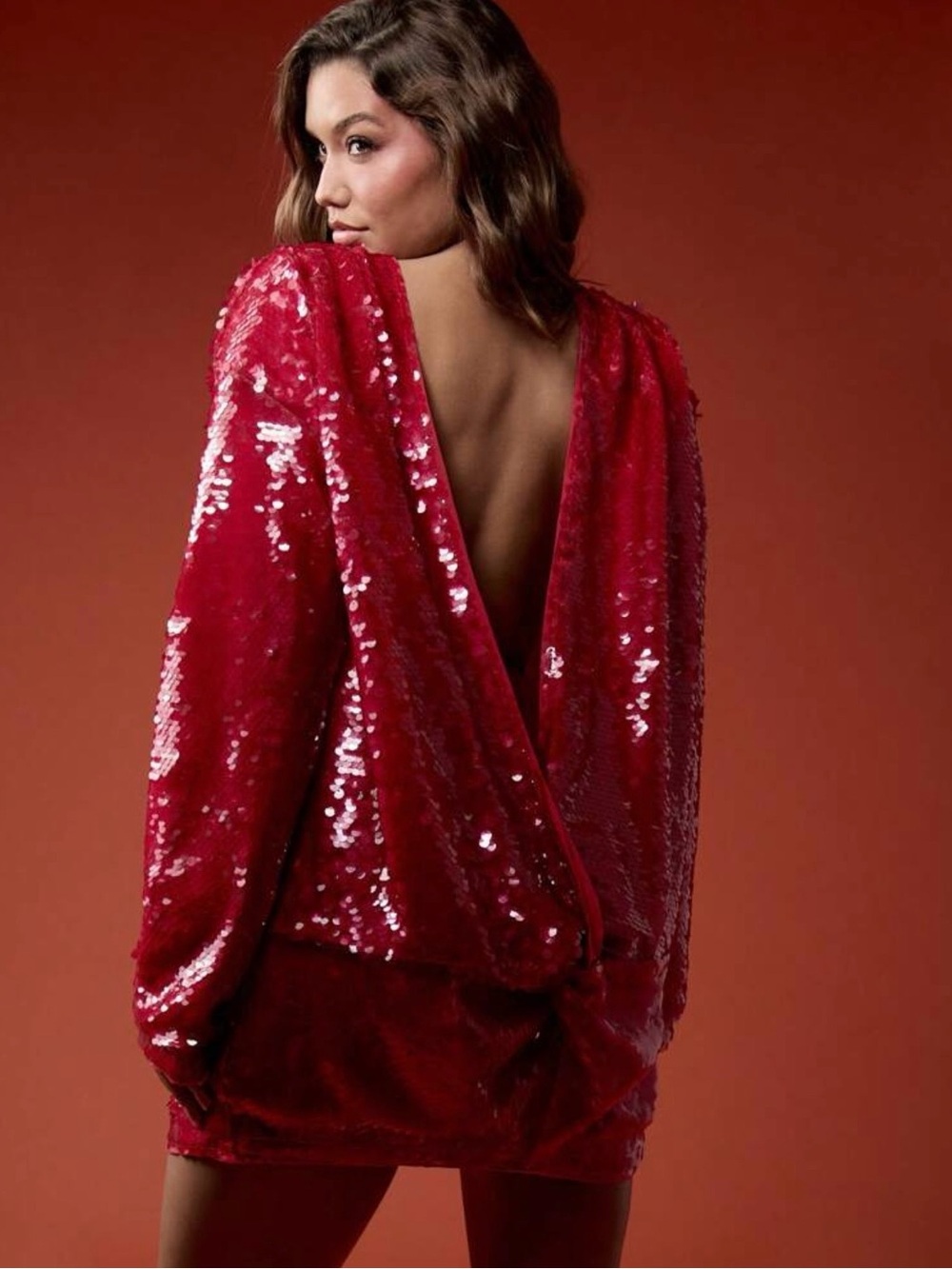 Red Sequin Open-Back Mini Dress